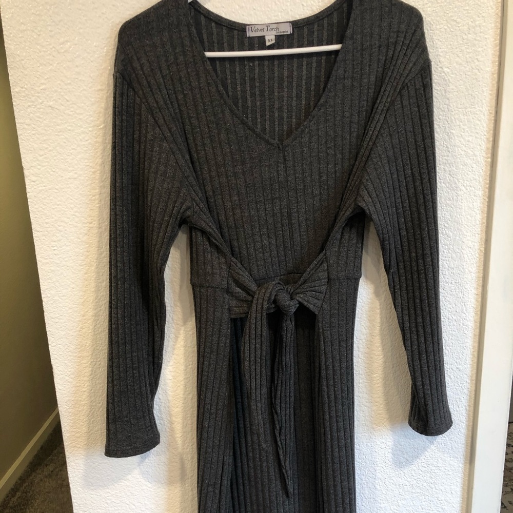 Grey Ribbed Midi dress